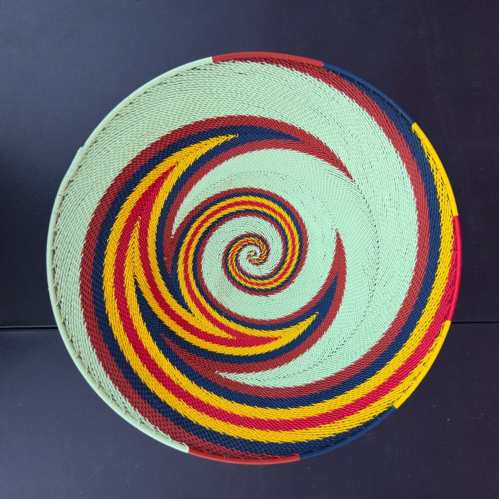 Colorful Handmade Handwoven African Zulu Telephone Wire 15" Basket Bowl